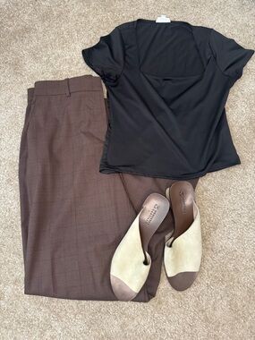 Black Short-Sleeve Top with Mango work Pants